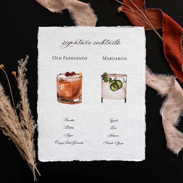 Custom Cocktail Sign (8in x 10in)- Printed Deckled Paper Sign- Signature Drink Sign