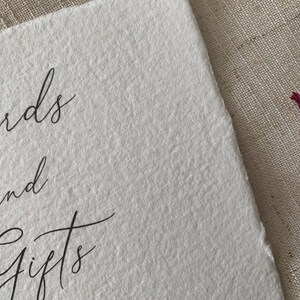 Wedding "Cards and Gifts" Sign- Handmade Deckled Paper- Wedding Signage - Elegant Custom Wedding Sign image 5