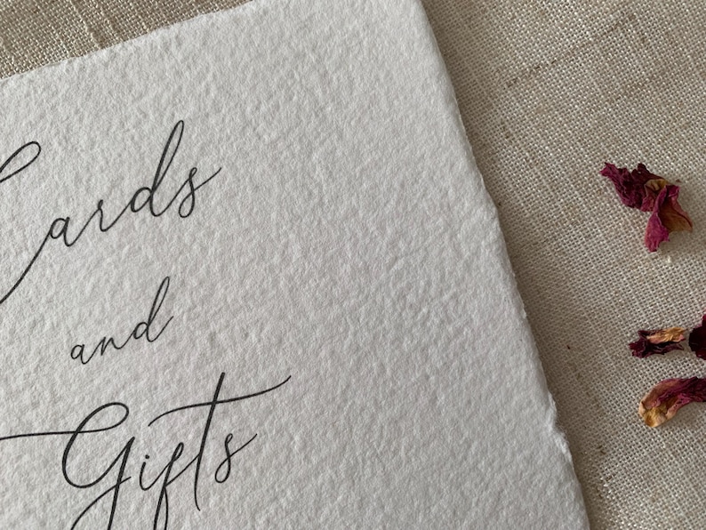 Wedding "Cards and Gifts" Sign- Handmade Deckled Paper- Wedding Signage - Elegant Custom Wedding Sign image 5