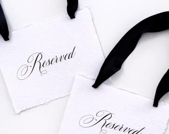 This Row is Reserved Wedding Sign – Silk Ribbon, Handmade Deckled Edge Luxury Paper