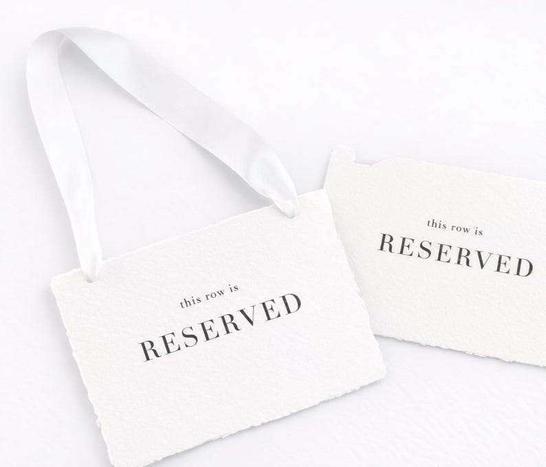 Paper Reserve Rows Reserved Row Wedding Sign – Handmade Deckled Edge Paper, Silk Ribbon - Etsy