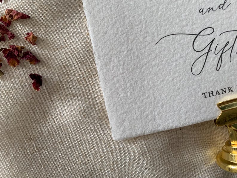Wedding "Cards and Gifts" Sign- Handmade Deckled Paper- Wedding Signage - Elegant Custom Wedding Sign image 6