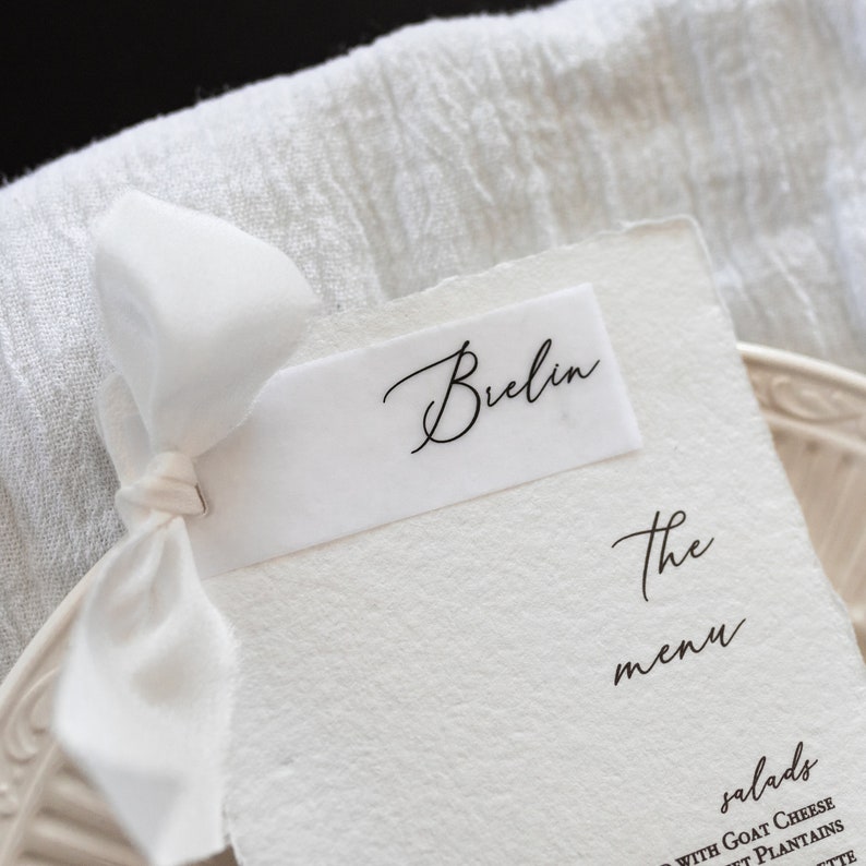 Deckled Edge Menu with Place Card Sold in Sets of 10 Frayed Silk Ribbon image 2