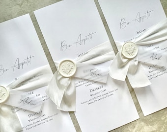 Wedding Silk Menu with Vellum Place Card (Set of 10)