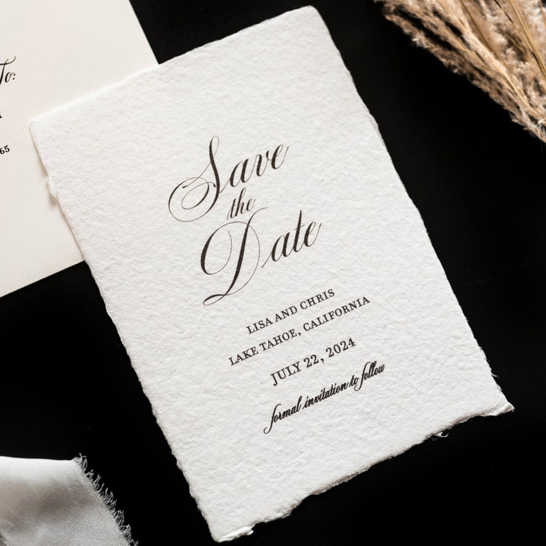 Save the Date Wedding Invitation on Deckled Paper or Card Stock Sold in Sets of 10 Deckled Edge Cotton