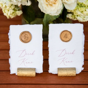 Deckled Edge Escort Card-(Sold in Sets of 10) Deckled Cotton Rag Escort Card with Wax Seal Table Number (1-15)