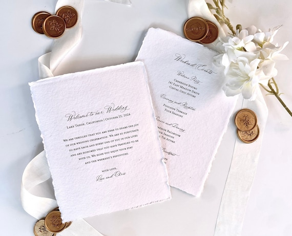 Printed Wedding Itinerary Card-Wedding Welcome Card (Sold in Sets of 10)-Elegant Wedding Weekend Details Card-Calligraphy Thank You Note