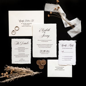 Wedding Invitation Suite (Sold in Sets of 10) - Custom Wedding Invitation - Handmade Deckled Paper Option