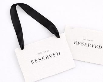 Reserved Row Wedding Sign – Handmade Deckled Edge Paper, Silk Ribbon