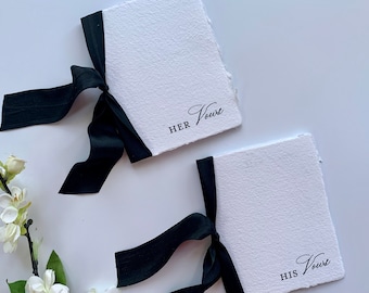 Livro de votos de casamento - livreto com bordas irregulares - papel feito à mão com fita de seda