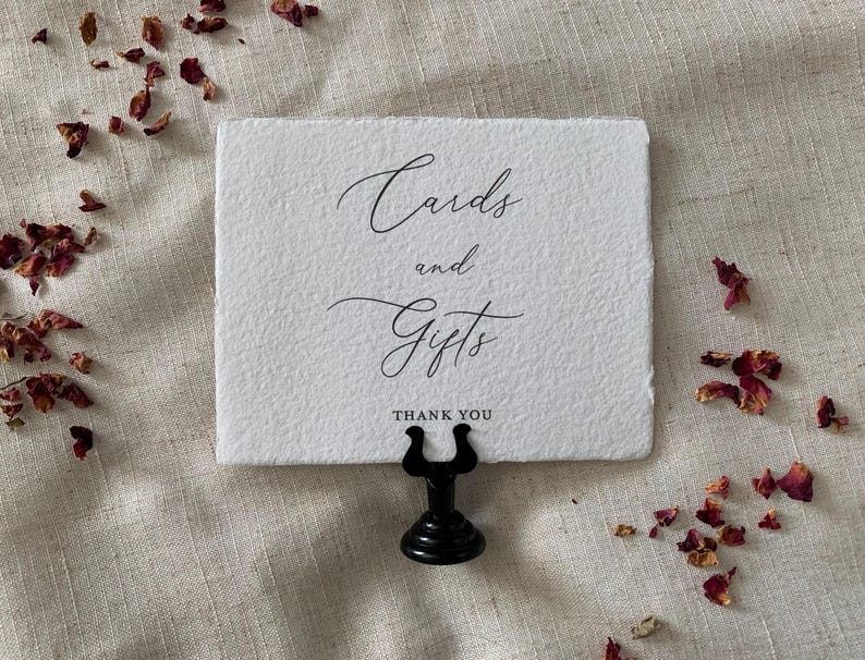 wedding cards and gifts sign on handmade deckled cotton paper