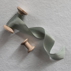Sage Green Hand-Dyed Silk Ribbon - 1.25in - 100% Silk with Woven Edge