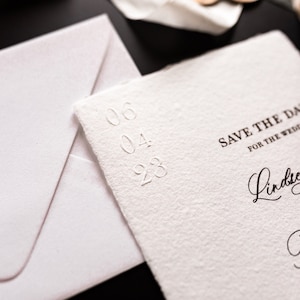 Embossed Save the Date on Deckled Paper (Sold in Sets of 10)