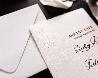 Embossed Save the Date on Deckled Paper (Sold in Sets of 10)