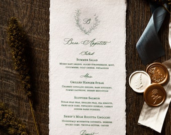 Monogram Menu PRINTED (Set of 10)- Deckled Edge Menu- Wedding Menu