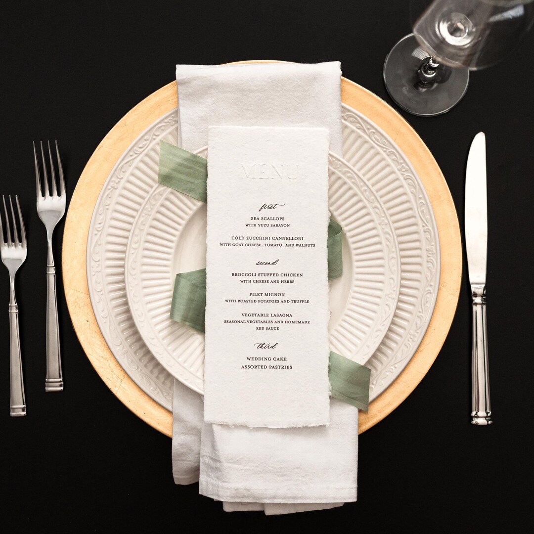 embossed-deckled-edge-wedding-menu-handmade-paper-dinner-card-etsy