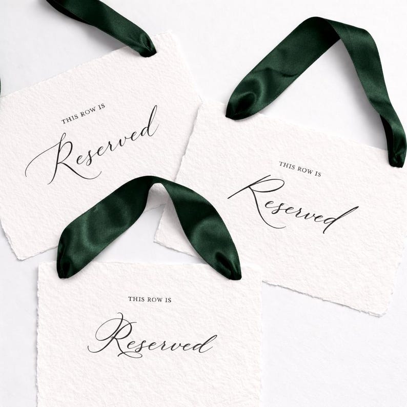This Row is Reserved Wedding Sign | Handmade, Deckled, Silk Ribbon ...