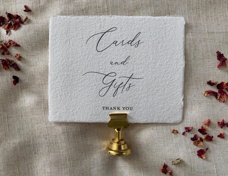 Wedding "Cards and Gifts" Sign- Handmade Deckled Paper- Wedding Signage - Elegant Custom Wedding Sign image 4
