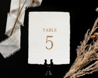 Gold Wedding Table Number- Handmade Deckled Paper