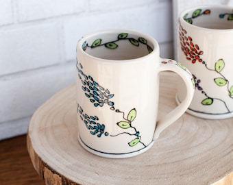 Blowing Flowers Mug - Ceramic Mug - Handmade Pottery - Porcelain Mug - Coffee Mug Handmade