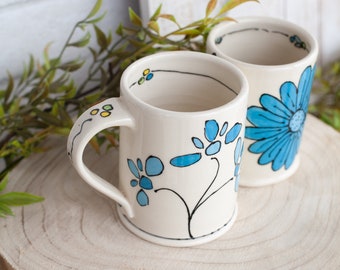 Flower Mug - Handmade Pottery - Ceramic Mug - Porcelain Mug