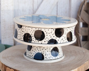 Daisy & Dots Cake Stand - Ceramic Cake Stand - Handmade Pottery - Porcelain Pottery