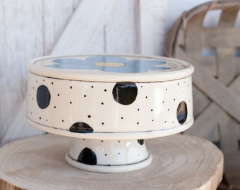 Daisy & Dots Cake Stand - Ceramic Cake Stand - Handmade Pottery - Porcelain Pottery