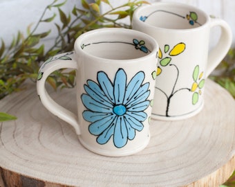 Taza de flores - cerámica hecha a mano - taza de cerámica - taza de porcelana