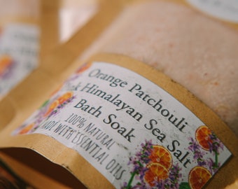 Organic Bath Salt Bag- Orange Patchouli Pink Himalayan Sea Salt
