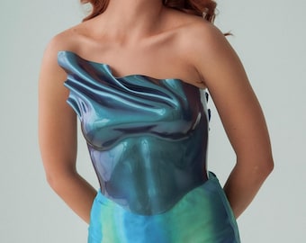 Aquamarine Corset Top: Futuristic Mermaidcore Sculptural Bustier