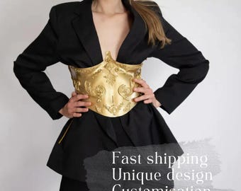 Gold Underbust Corset Belt: Metallic Y2K Bustier, Stage Wear