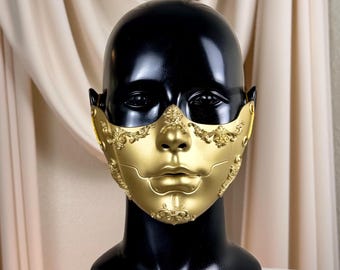 Goldene Regalia Maske - Barockes skulpturales Gesichtsteil, venezianisches Kostüm-Accessoire
