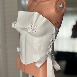 Handmade White Floral Bridal Corset Top: Strapless Wedding Bustier