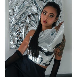Silver Chrome Corset Top: Metallic Body Armor, Stage Costume