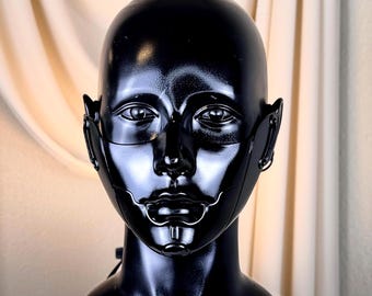 Sculptural Gloss Half Face Mask: Minimal Futuristic Wearable Art