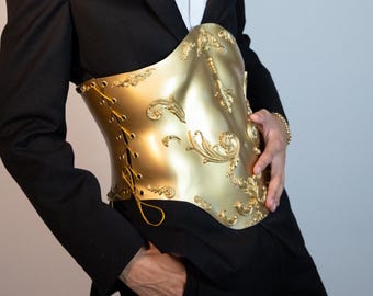 Gold Sculptural Corset Handmade Statement Top Avant Garde Armor Unisex Festival Look Drag