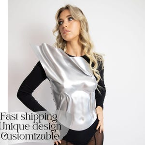 Asymmetrical Silver Molded Corset: Futuristic Metallic Y2K Bustier