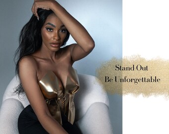 6ロクGOLD BUSTIER Custom Made Gold Corset Top for Modern Avant Garde Look for