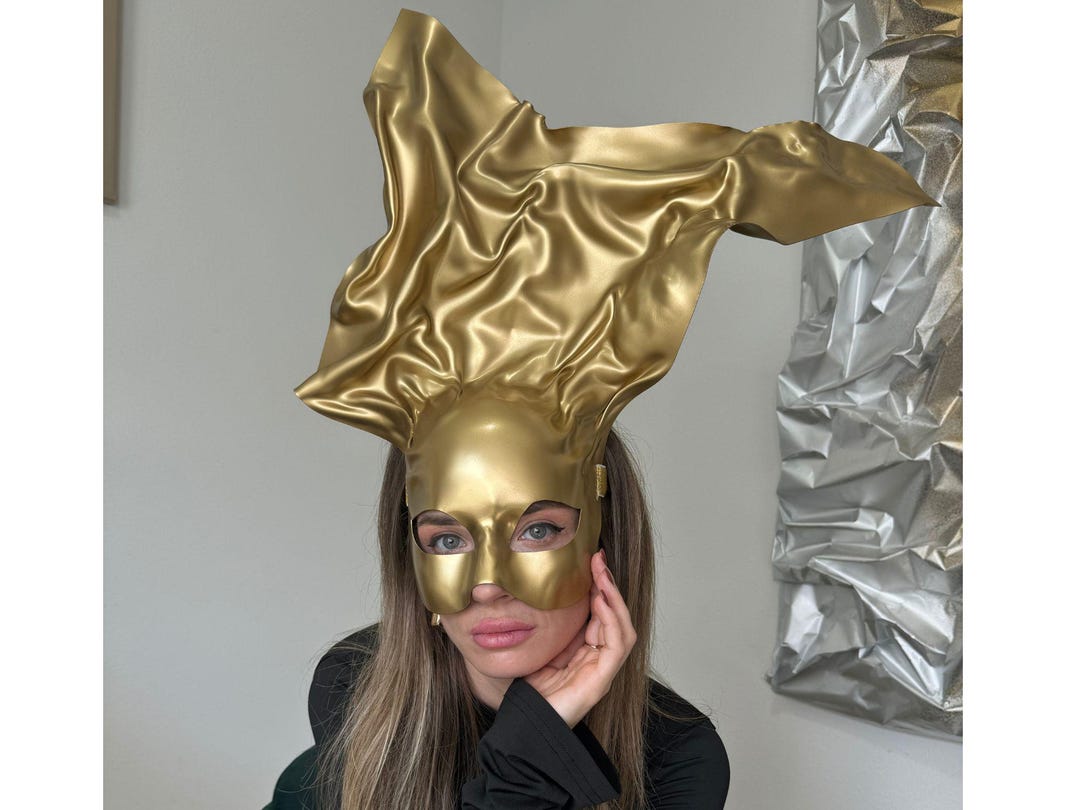 Metallic Gold Masquerade Mask: Fantasy Goddess Costume Headpiece Draped ...