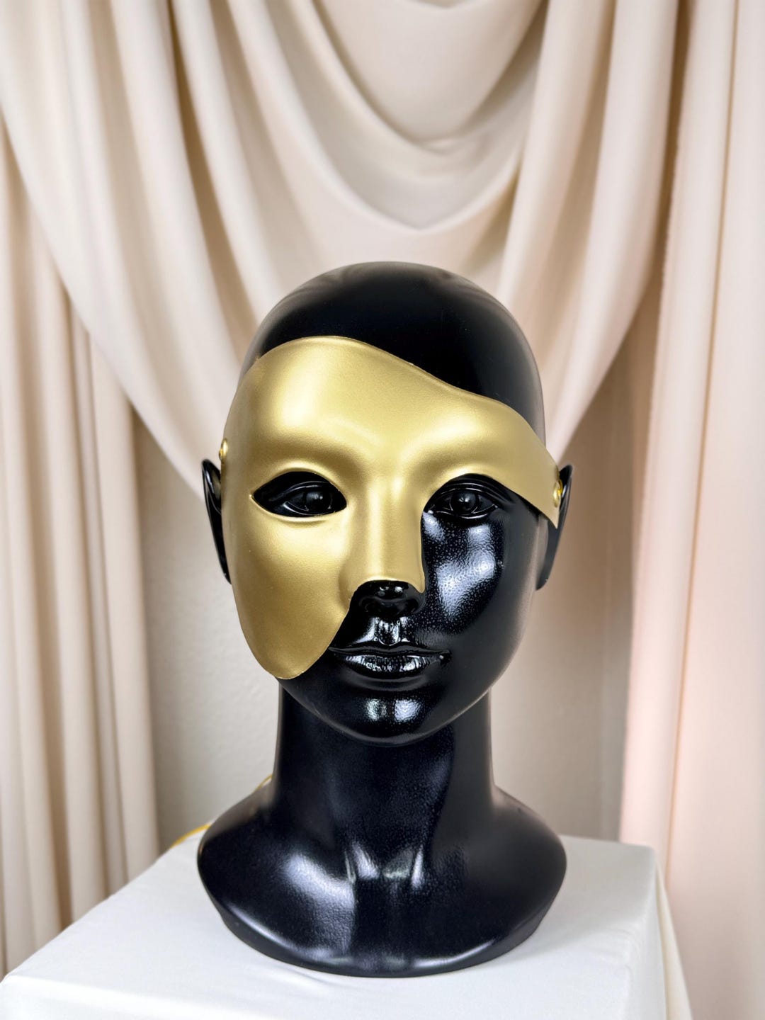 Metallic Smiling Mask Sculptural Metallic Face Mask: Modern Minimalist Venetian Ball ...