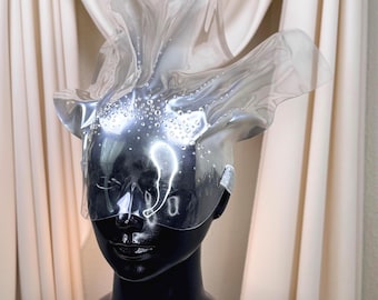 Klare Skulpturale Gesichtsmaske: Kristall, Perle, Schwarz Avantgarde Festival Accessoire