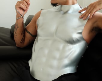 Sculptural Gold Corset Top: Futuristic Armor Chest Piece, Avant Garde Wearable Art