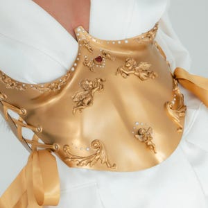 Gold Angel Corset Belt: Metallic Y2K Bustier, Stage Wear