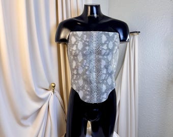 Sculptural Silver Snake Corset: Avant Garde Armor Bustier, Futuristic Festival Wear