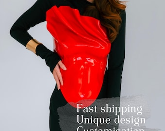 Red Metallic Corset: Futuristic Armor Rave Top, Custom Fit