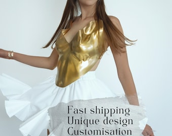 Gold Corset Top: Metallic Rave Outfit, Steampunk Armor, Custom Fit