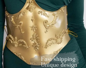 Gold Baroque Corset Belt: Metallic Y2K Rave Costume