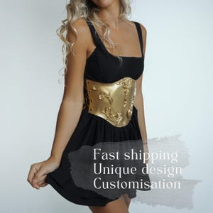 Golden Metallic Underbust Corset: Barocco Rave Costume Breastplate