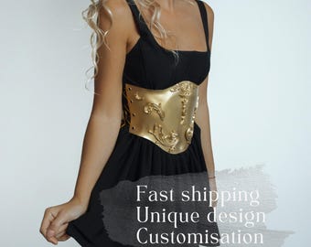 Golden Metallic Underbust Corset: Barocco Rave Costume Breastplate