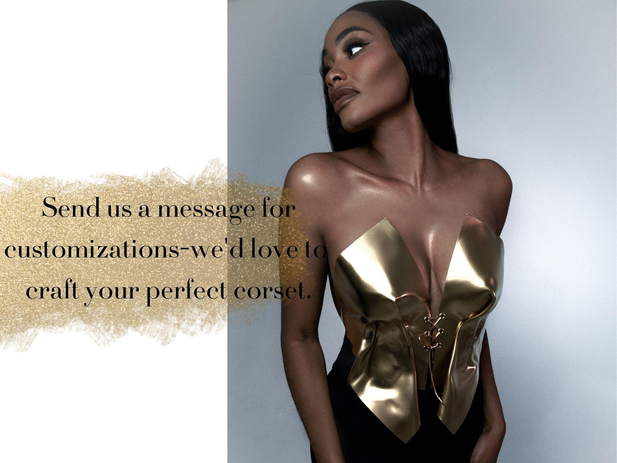 6ロクGOLD BUSTIER Custom Asymmetrical Gold Corset Birthday Party Outfit One of